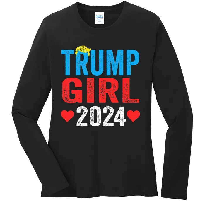 Trump Girl 2024 S Cute Trump Flag Ladies Long Sleeve Shirt