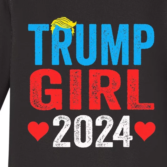 Trump Girl 2024 Shirts Cute Trump Flag Baby Long Sleeve Bodysuit