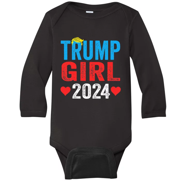 Trump Girl 2024 Shirts Cute Trump Flag Baby Long Sleeve Bodysuit