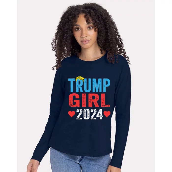 Trump Girl 2024 Shirts Cute Trump Flag Girls Kids Womens Cotton Relaxed Long Sleeve T-Shirt