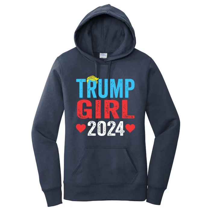 Trump Girl 2024 Shirts Cute Trump Flag Girls Kids Women's Pullover Hoodie