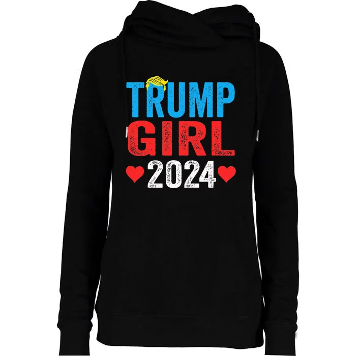 Trump Girl 2024 Cute Trump Flag Womens Funnel Neck Pullover Hood