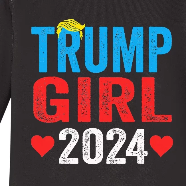 Trump Girl 2024 Cute Trump Flag Baby Long Sleeve Bodysuit