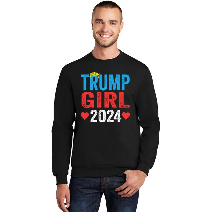 Trump Girl 2024 Shirts Cute Trump Flag Tall Sweatshirt