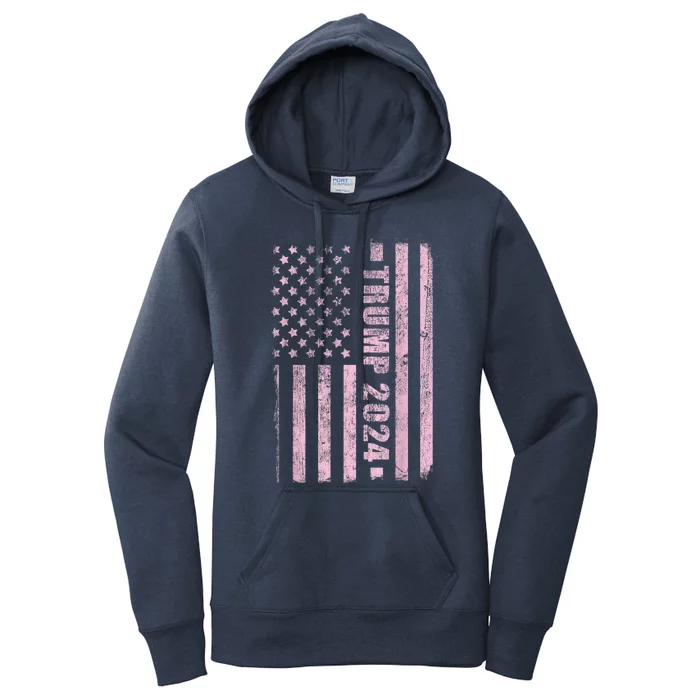 Trump Girl 2024 USA Flag Vintage Faded Women's Pullover Hoodie