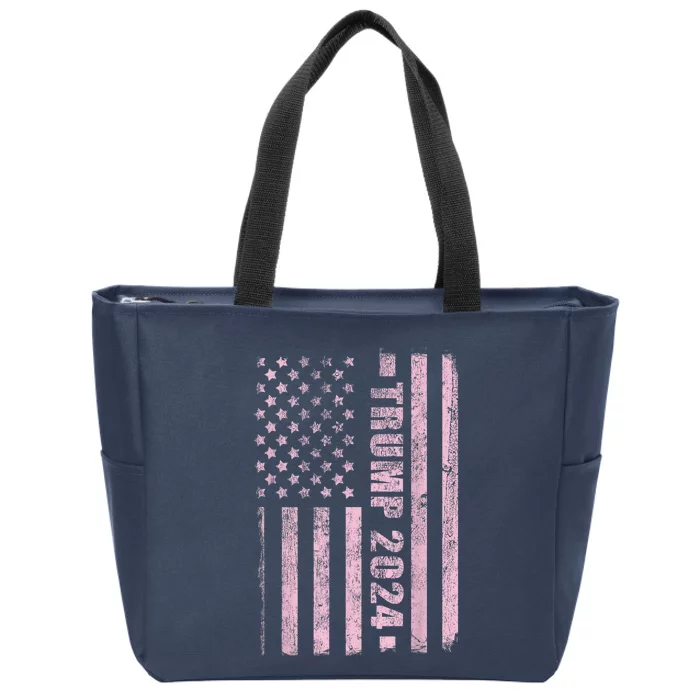 Trump Girl 2024 USA Flag Vintage Faded Zip Tote Bag