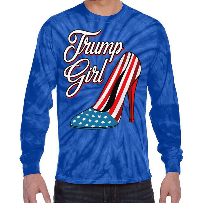 Trump Girl 2024 High Heels American Flag Tie-Dye Long Sleeve Shirt