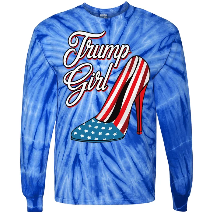 Trump Girl 2024 High Heels American Flag Tie-Dye Long Sleeve Shirt