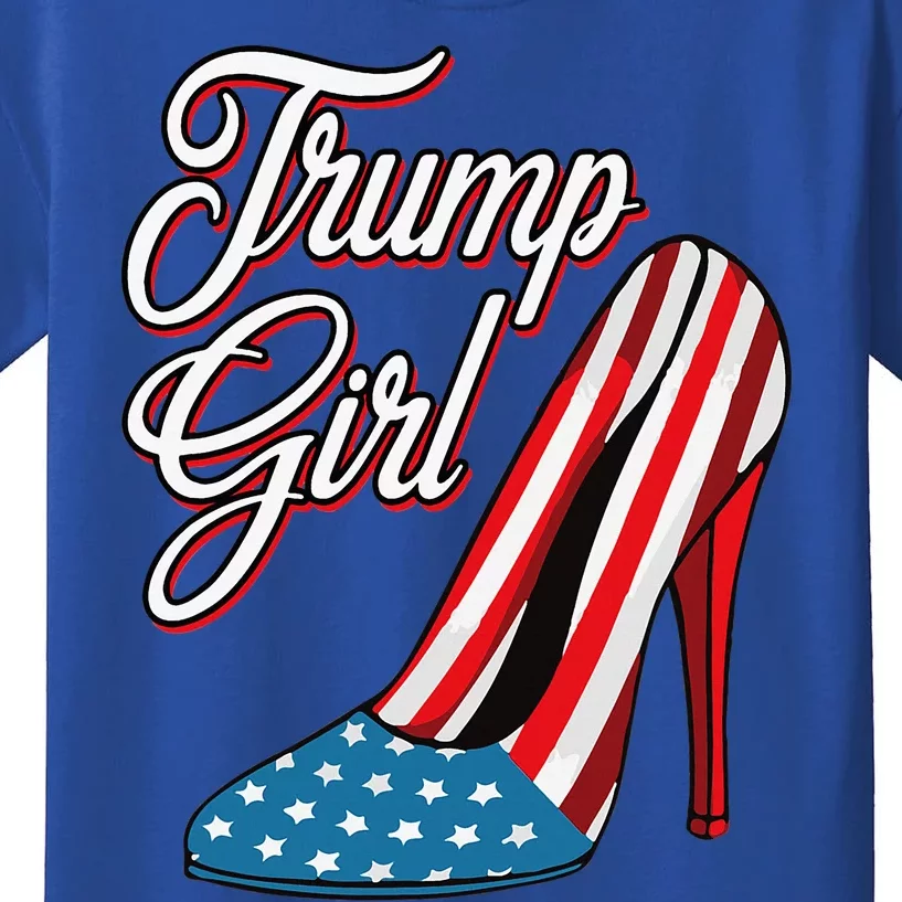 Trump Girl 2024 High Heels American Flag Kids T-Shirt