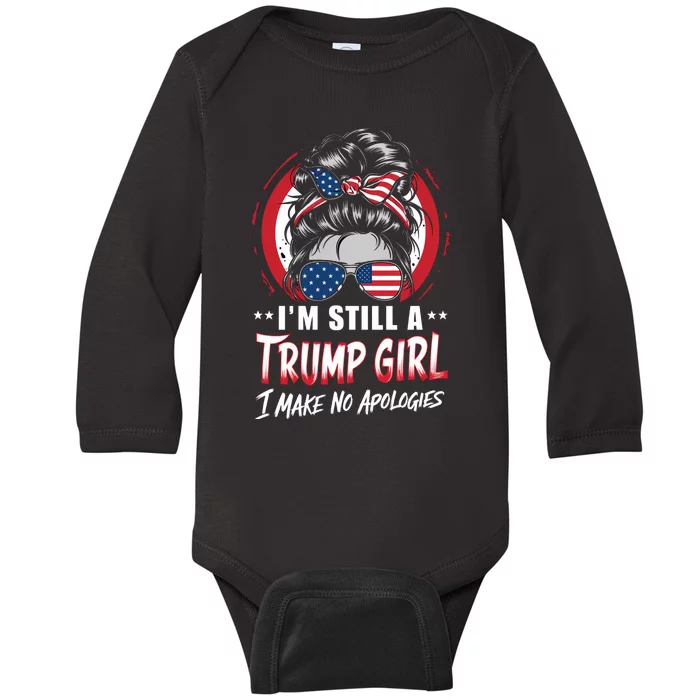 Trump Girl 2024 Patriotic Graphic Baby Long Sleeve Bodysuit