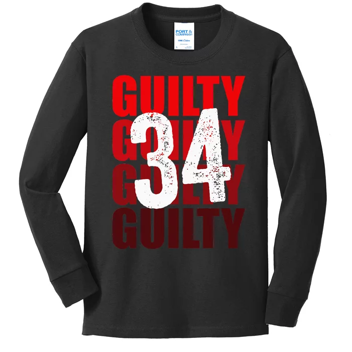 Trump Guilty 34 Counts Kids Long Sleeve Shirt