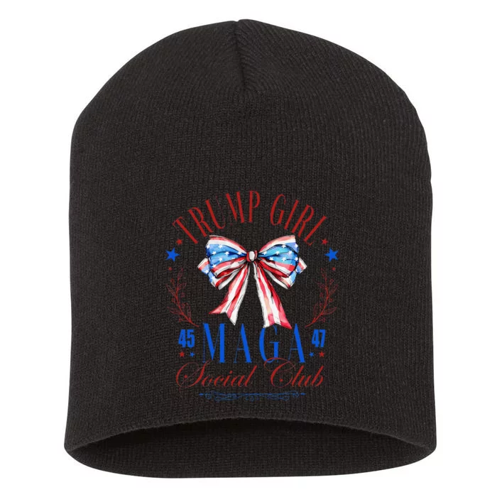 Trump Girl 45 47 Maga Est 2024 Social Club Happy 4th Of July Gift Short Acrylic Beanie