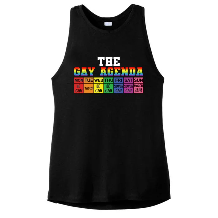 The Gay Agenda Funny Lgbtq Support Rainbow Flag Pride Month Gift Ladies Tri-Blend Wicking Tank