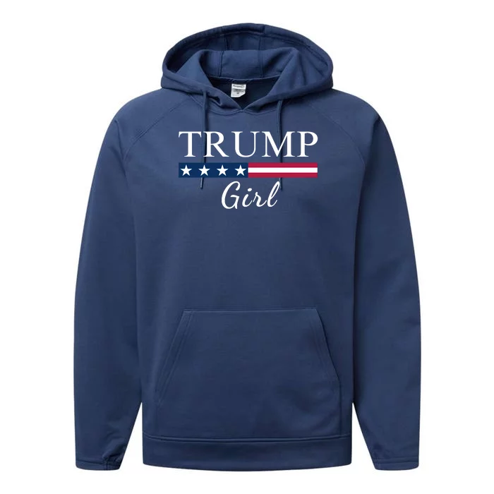 Trump Girl American Flag Vote Trump Republican Trump Girl Us Flag Conservative Performance Fleece Hoodie