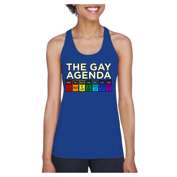 The Gay Agenda Lgbtq Pride Month Rainbow Supporter Graphic Cool Gift Women's Racerback Tank