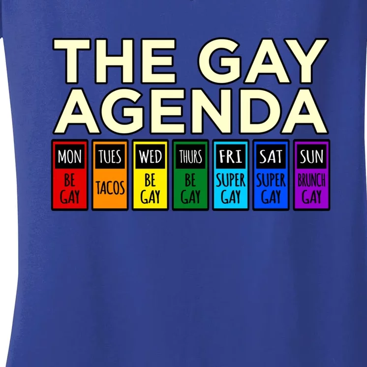 The Gay Agenda Lgbtq Pride Month Rainbow Supporter Graphic Cool Gift Women's V-Neck T-Shirt