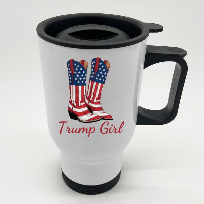 Trump Girl American Flag Conservative Vote Trump Republican Cowgirl Trump Girl Front & Back Stainless Steel Travel Mug