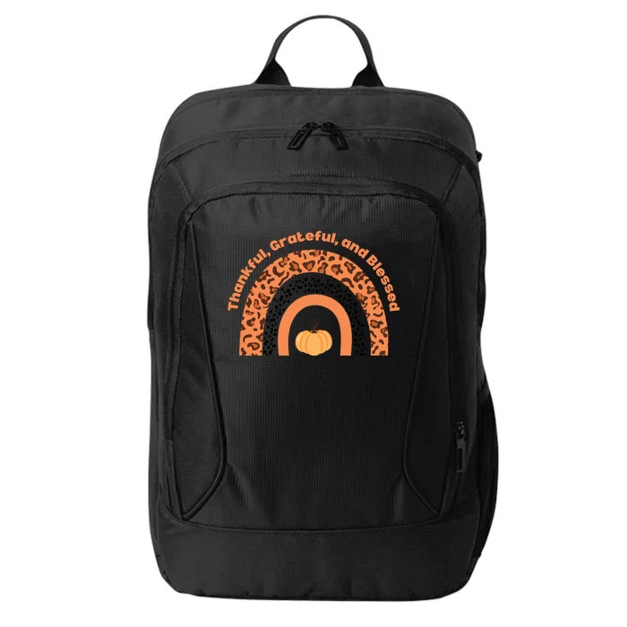 Thankful Grateful And Blessed Rainbow Pumpkin Fall City Backpack