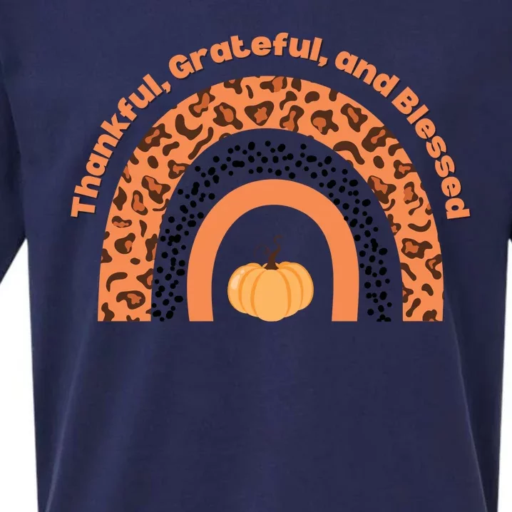 Thankful Grateful And Blessed Rainbow Pumpkin Fall Sueded Cloud Jersey T-Shirt