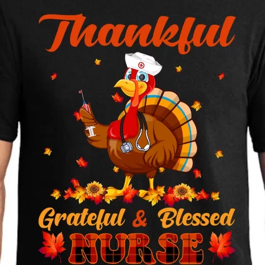 Thankful Grateful And Blessed Nurse Turkey Thanksgiving Day Gift Pajama Set