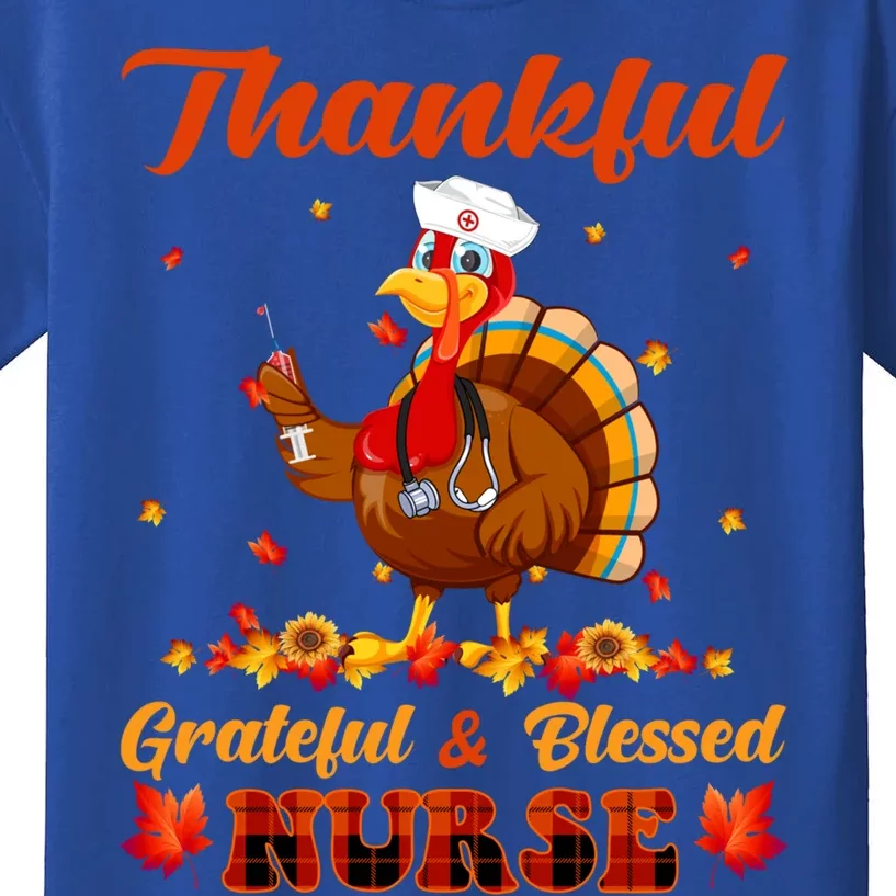 Thankful Grateful And Blessed Nurse Turkey Thanksgiving Day Gift Kids T-Shirt