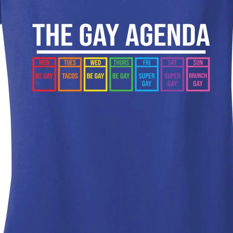 The Gay Agenda Lgbt Pride Funny Pride Month Gift Women's V-Neck T-Shirt