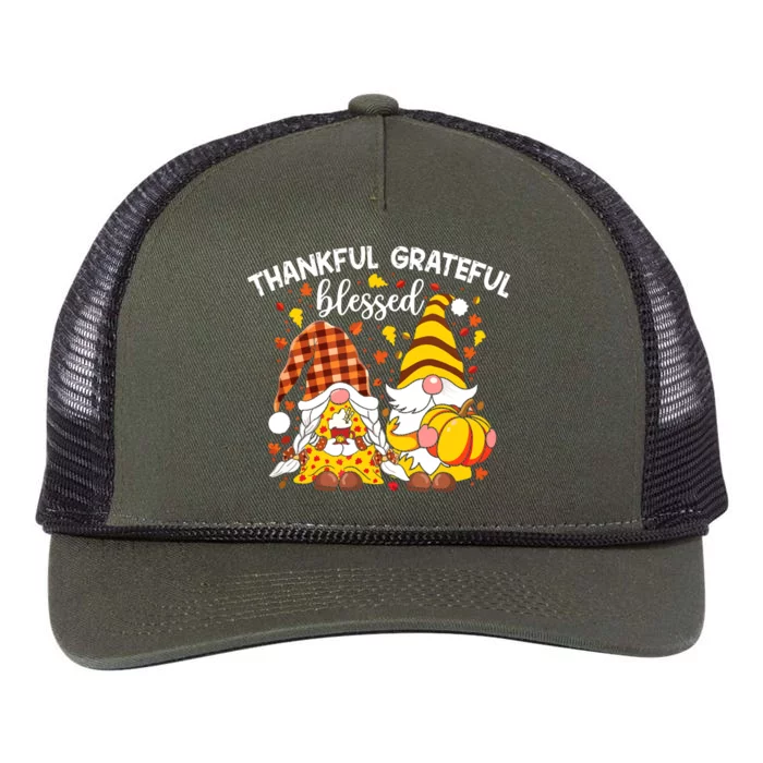 Thankful Grateful Blessed Fall Gnomes Autumn Thanksgiving Retro Rope Trucker Hat Cap