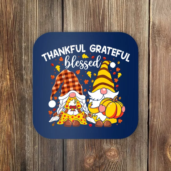 Thankful Grateful Blessed Fall Gnomes Autumn Thanksgiving Coaster