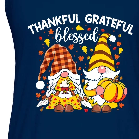 Thankful Grateful Blessed Fall Gnomes Autumn Thanksgiving Ladies Essential Flowy Tank