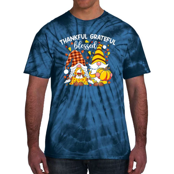 Thankful Grateful Blessed Fall Gnomes Autumn Thanksgiving Tie-Dye T-Shirt