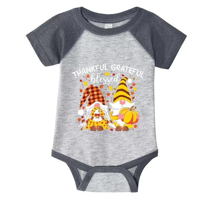 Thankful Grateful Blessed Fall Gnomes Autumn Thanksgiving Infant Baby Jersey Bodysuit