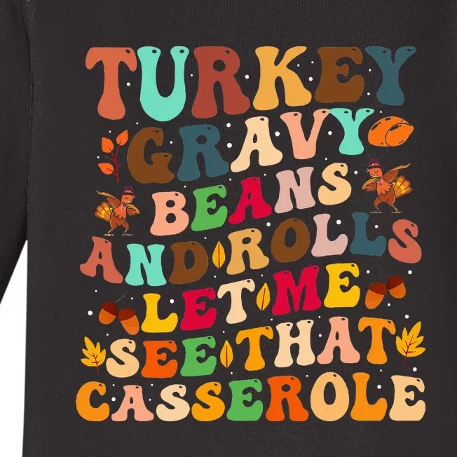 Turkey Gravy Beans And Rolls Let Me See That Casserole Baby Long Sleeve Bodysuit