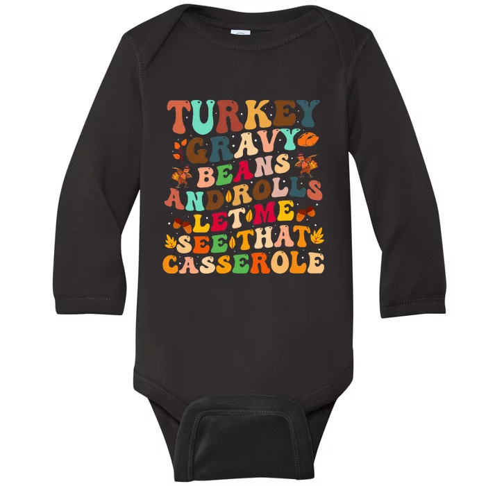 Turkey Gravy Beans And Rolls Let Me See That Casserole Baby Long Sleeve Bodysuit