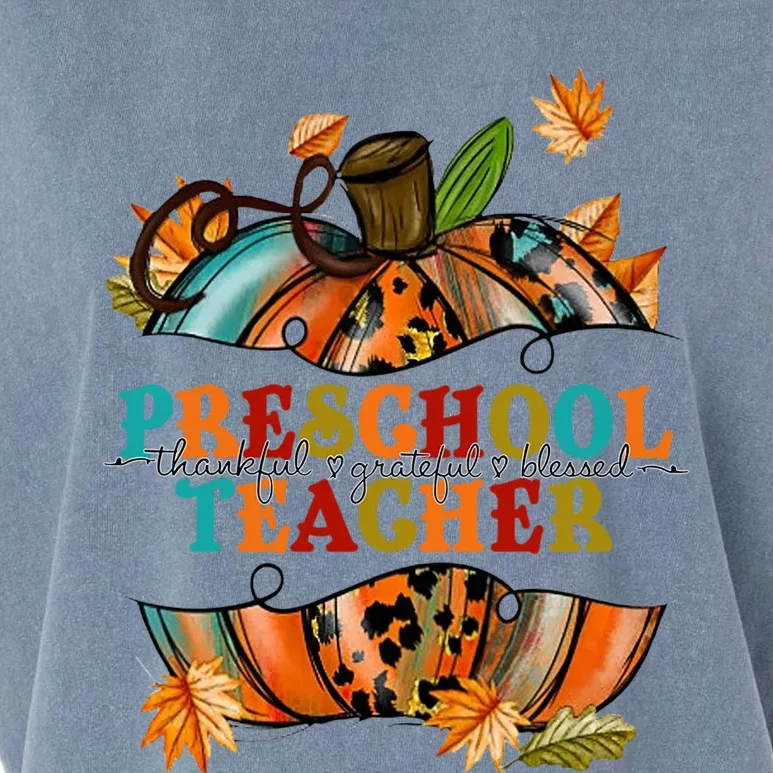 Thankful Grateful Blessed Preeschool Teacher Pumpkin Autumn Gift Garment-Dyed Women's Muscle Tee