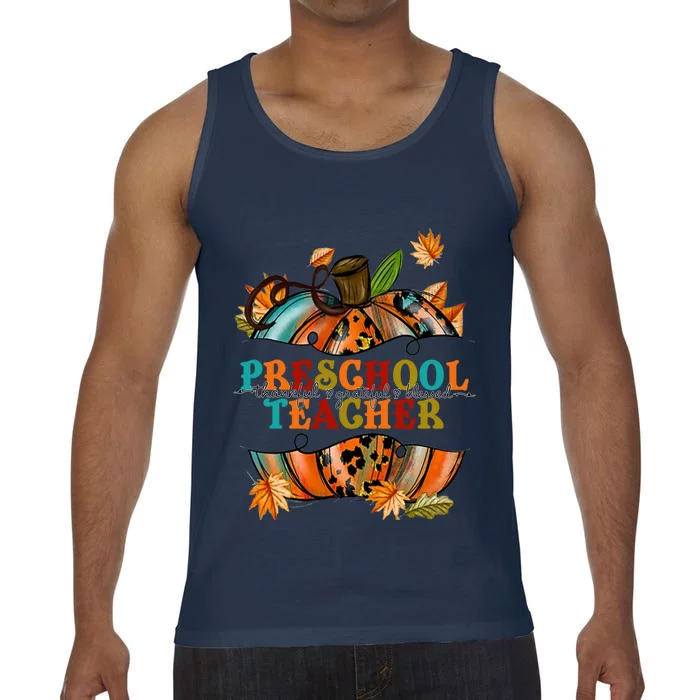 Thankful Grateful Blessed Preeschool Teacher Pumpkin Autumn Gift Comfort Colors® Tank Top