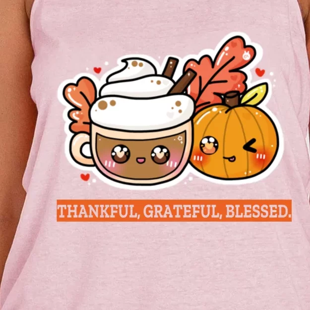 Thankful Grateful Blessed Gift Autumn October Pumpkin Gift Women's Knotted Racerback Tank