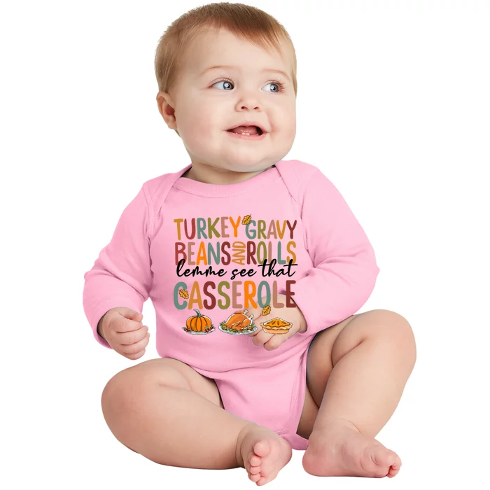 Turkey Gravy Beans And Rolls Let Me See That Casserole Fall Baby Long Sleeve Bodysuit