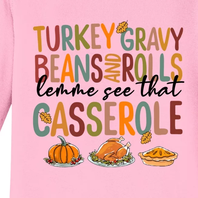 Turkey Gravy Beans And Rolls Let Me See That Casserole Fall Baby Long Sleeve Bodysuit