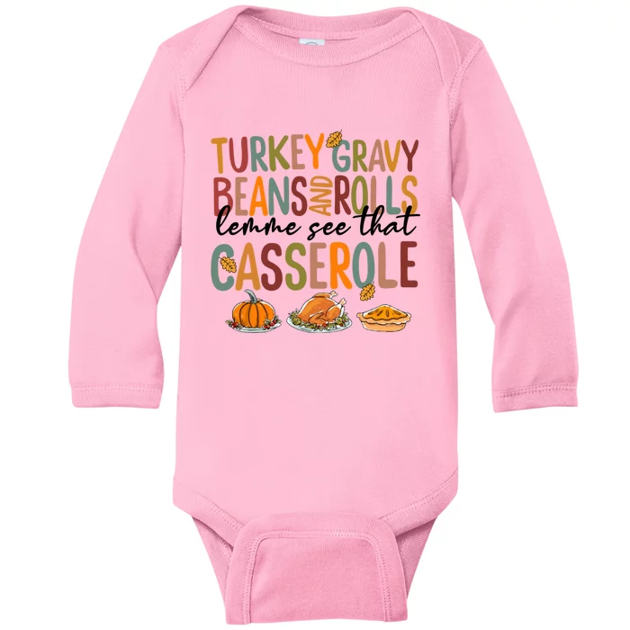 Turkey Gravy Beans And Rolls Let Me See That Casserole Fall Baby Long Sleeve Bodysuit