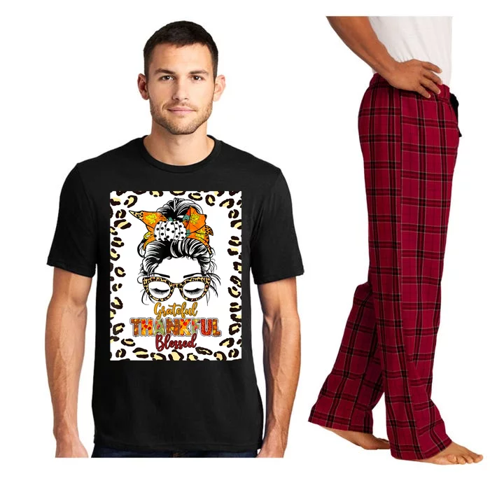 Thankful Grateful Blessed Happy Thanksgiving Autumn Falling Pajama Set