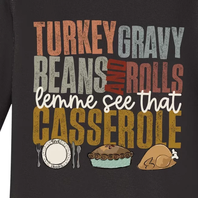 Turkey Gravy Beans And Rolls Let Me See That Casserole Fall Baby Long Sleeve Bodysuit