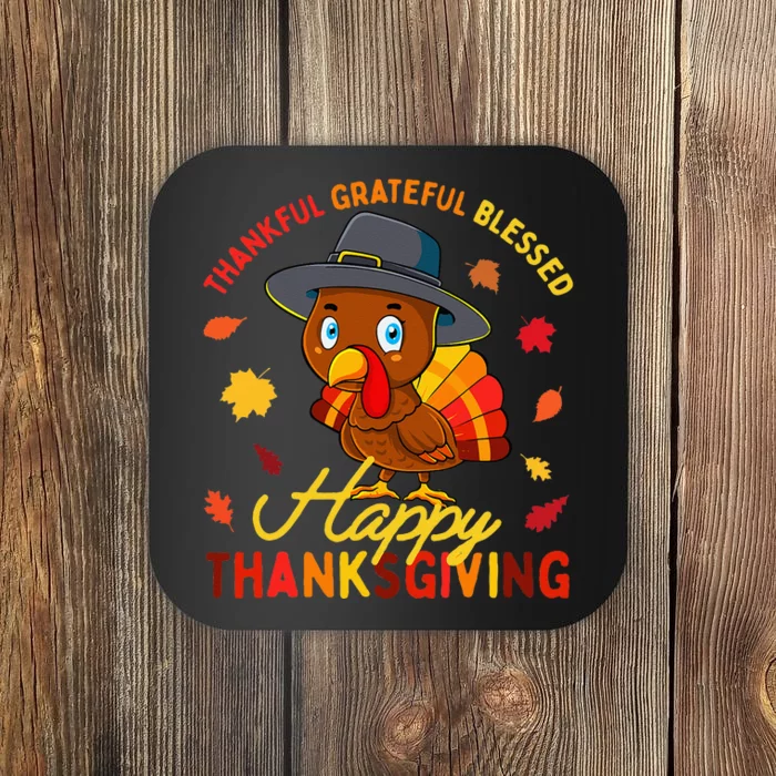 Thankful Grateful Blessed Thanksgiving Turkey Girls Coaster