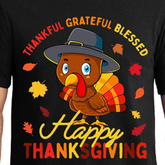 Thankful Grateful Blessed Thanksgiving Turkey Girls Pajama Set