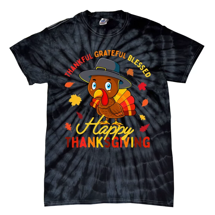 Thankful Grateful Blessed Thanksgiving Turkey Girls Tie-Dye T-Shirt