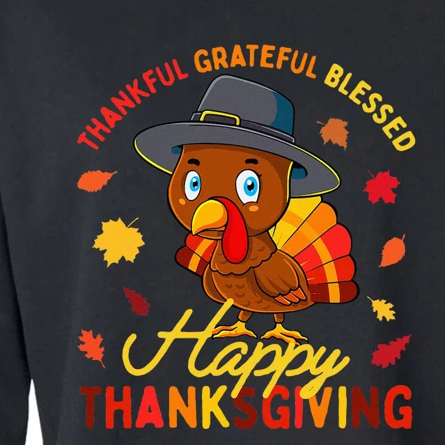 Thankful Grateful Blessed Thanksgiving Turkey Girls Cropped Pullover Crew