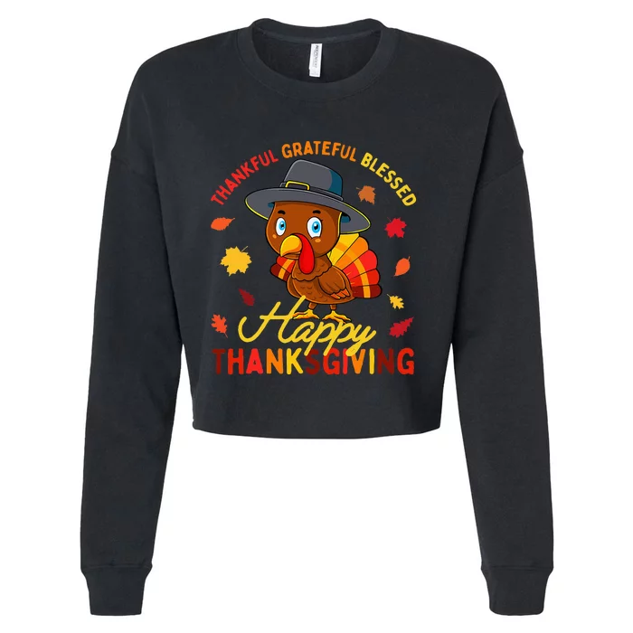 Thankful Grateful Blessed Thanksgiving Turkey Girls Cropped Pullover Crew