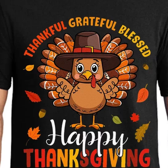 Thankful Grateful Blessed Thanksgiving Turkey Pajama Set