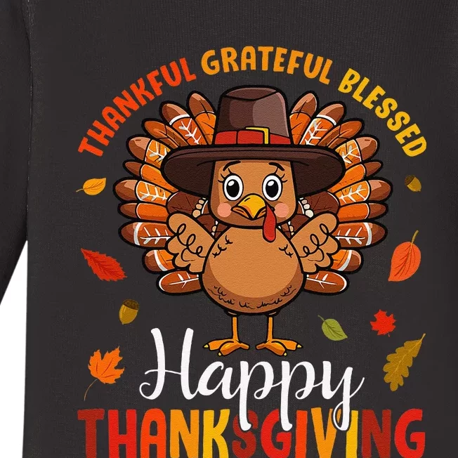 Thankful Grateful Blessed Thanksgiving Turkey Baby Long Sleeve Bodysuit