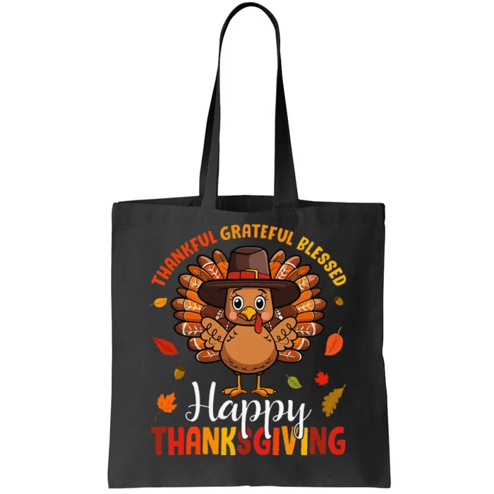 Thankful Grateful Blessed Thanksgiving Turkey Tote Bag