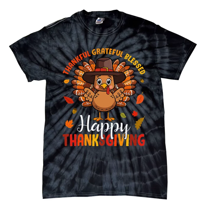 Thankful Grateful Blessed Thanksgiving Turkey Tie-Dye T-Shirt